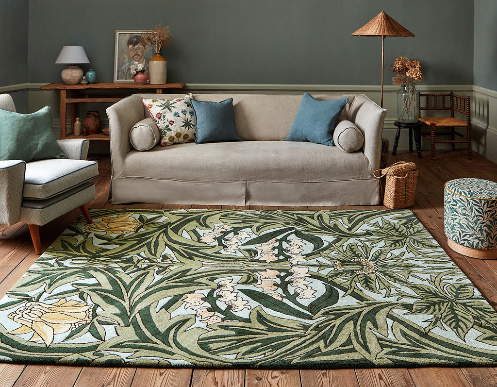 Morris & Co Bluebell Leafy Arbour Green 127607 Rug