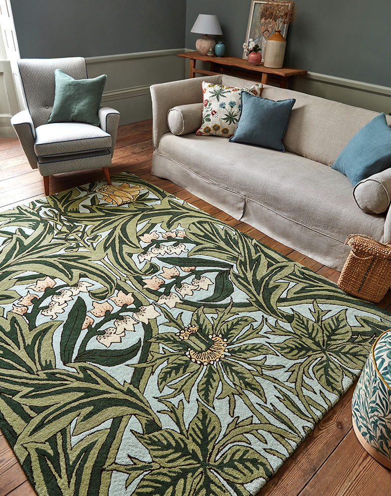 Morris & Co Bluebell Leafy Arbour Green 127607 Rug