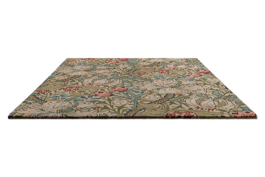 Morris & Co Golden Lily Green - Red 130107 Rug