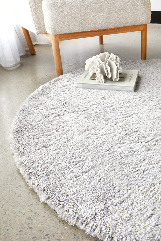 Cloud Silver Round Washable Rug