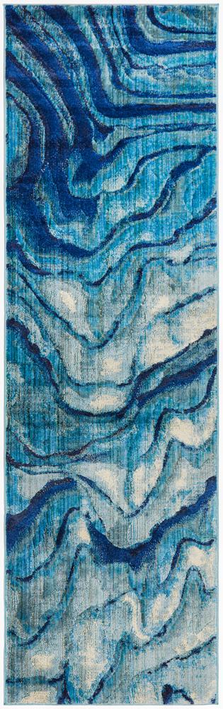 Dreamscape Waves Modern Indigo Runner Rug