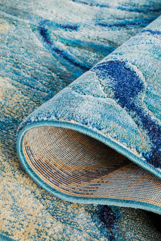 Dreamscape Waves Modern Indigo Runner Rug