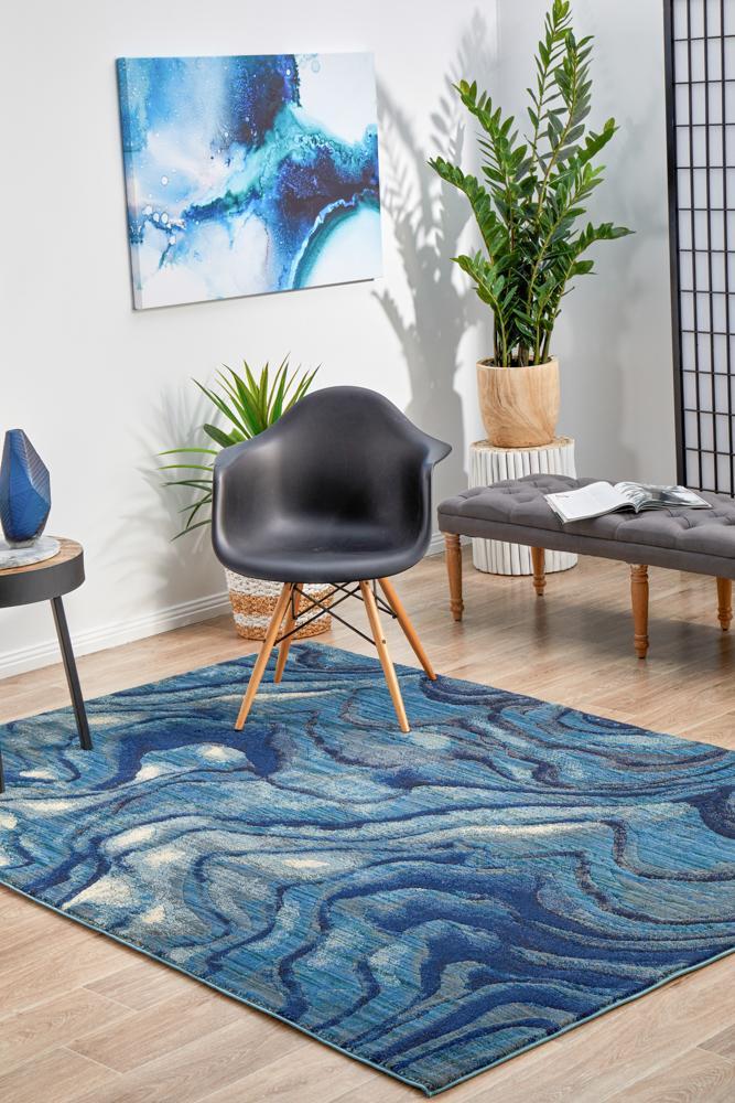 Dreamscape Waves Modern Indigo Rug