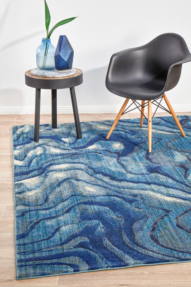 Dreamscape Waves Modern Indigo Rug