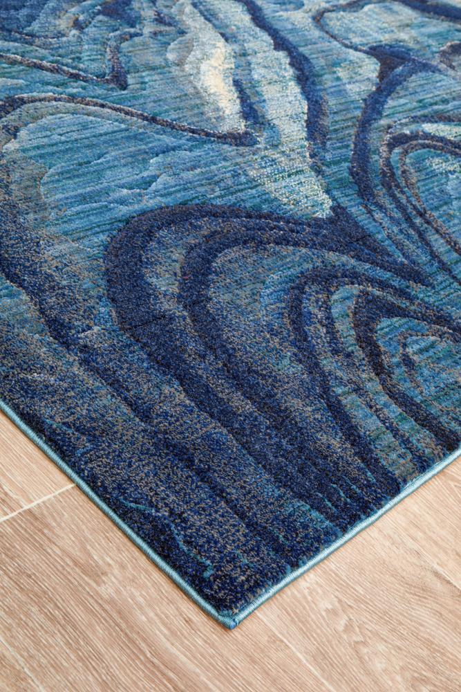 Dreamscape Waves Modern Indigo Rug