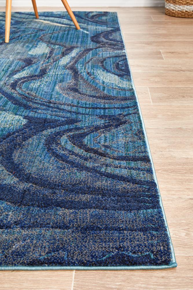 Dreamscape Waves Modern Indigo Rug