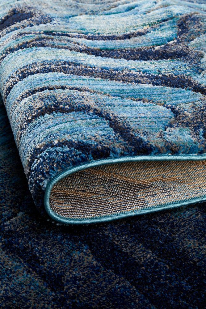 Dreamscape Waves Modern Indigo Rug