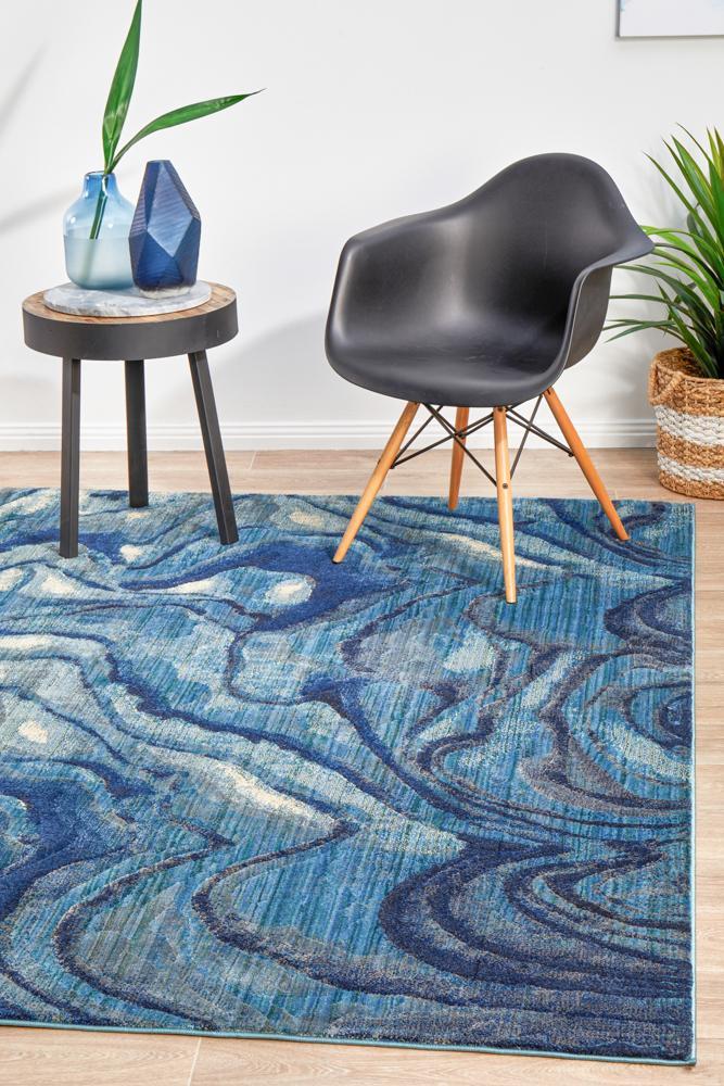 Dreamscape Waves Modern Indigo Rug