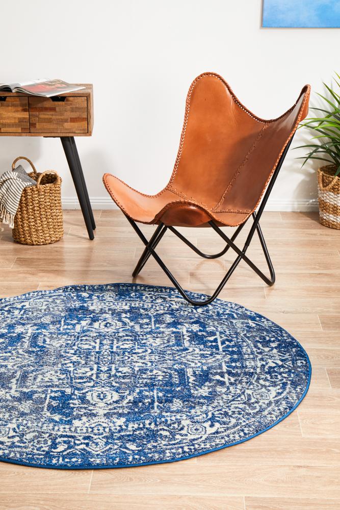 Evoke Contrast Navy Transitional Round Rug