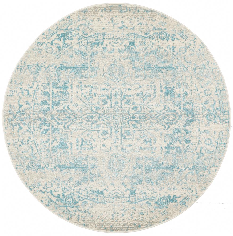 Evoke Glacier White Blue Transitional Round Rug