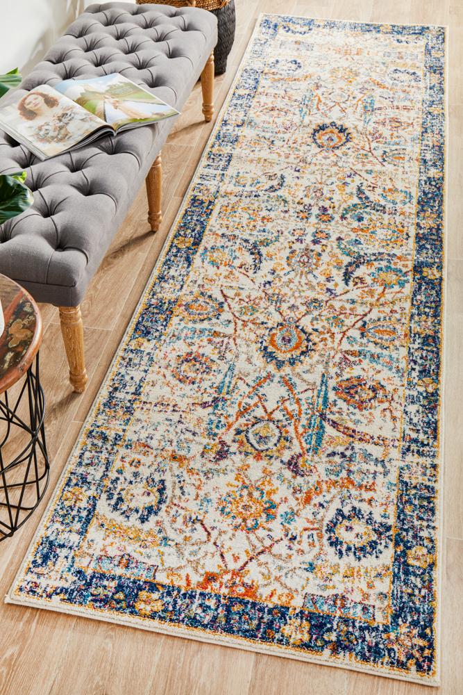 Evoke Peacock Ivory Transitional Runner Rug