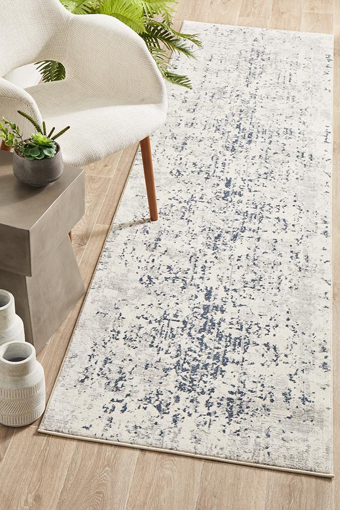 Kendra Farah Distressed Contemporary Rug White Blue Grey