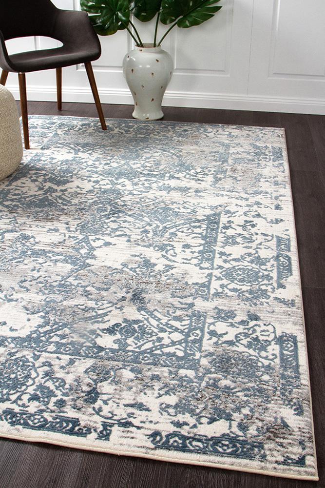 Kendra Yasmin Distressed Transitional Rug White Blue Grey