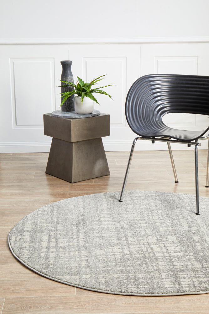 Mirage Ashley Abstract Modern Silver Grey Round Rug