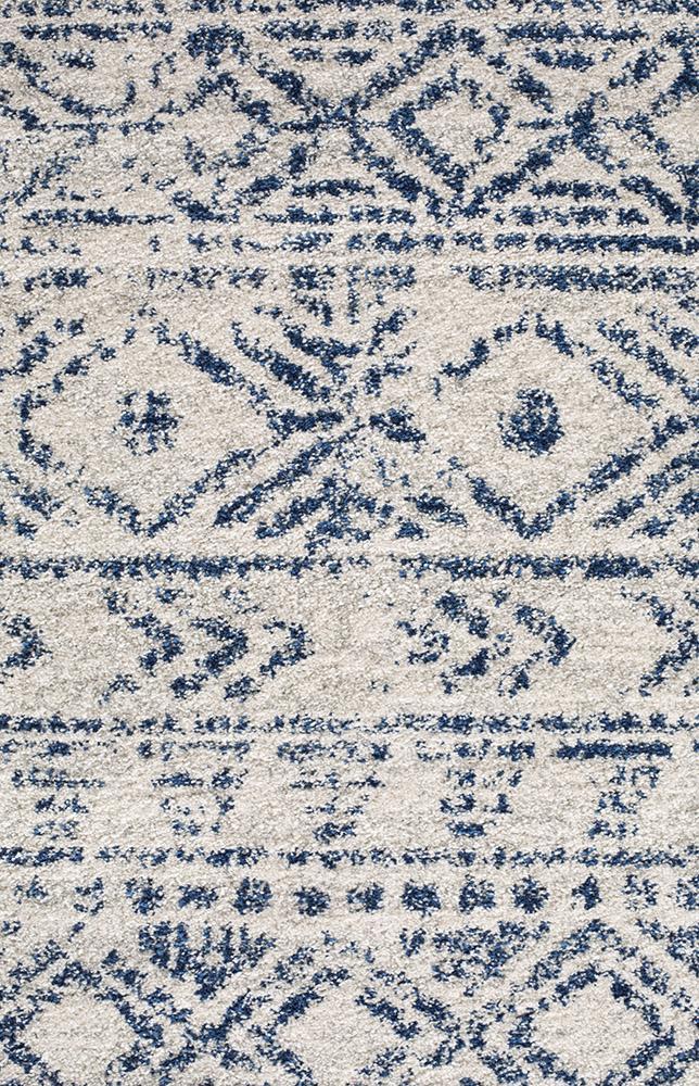 Oasis Ismail White Blue Rustic Round Rug