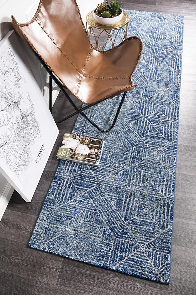 Oasis Kenza Contemporary Navy Runner Rug