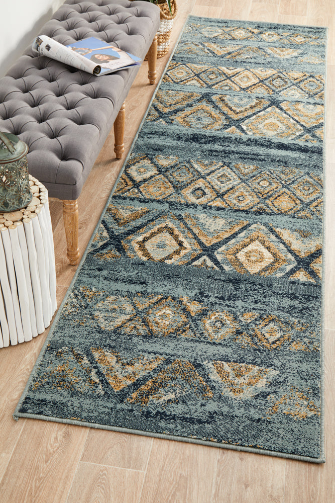 Oxford Contrast Blue Runner Rug