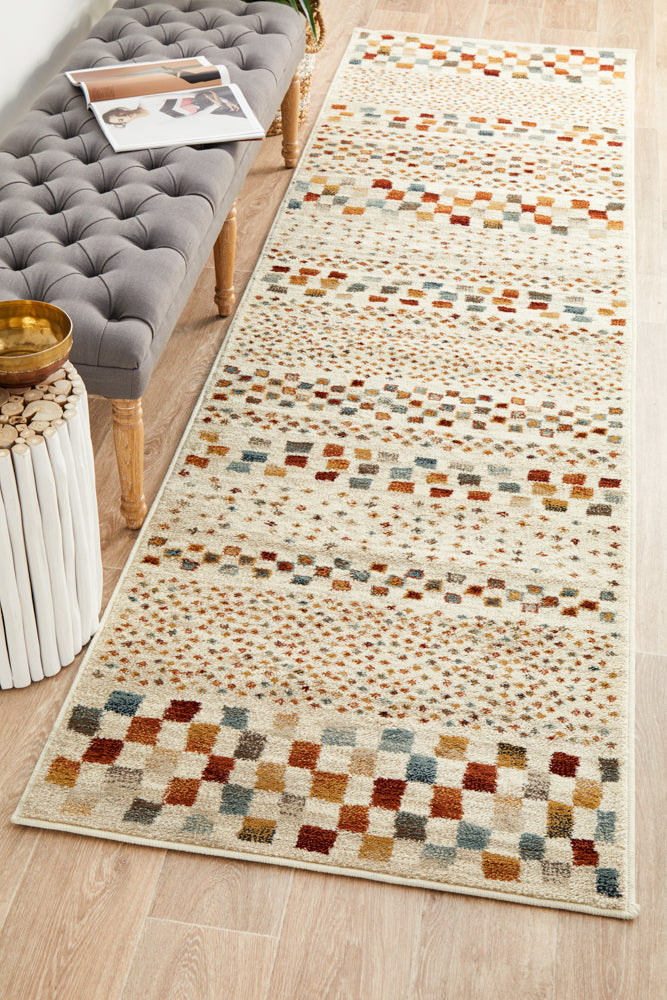 Oxford Squares Bone Runner Rug