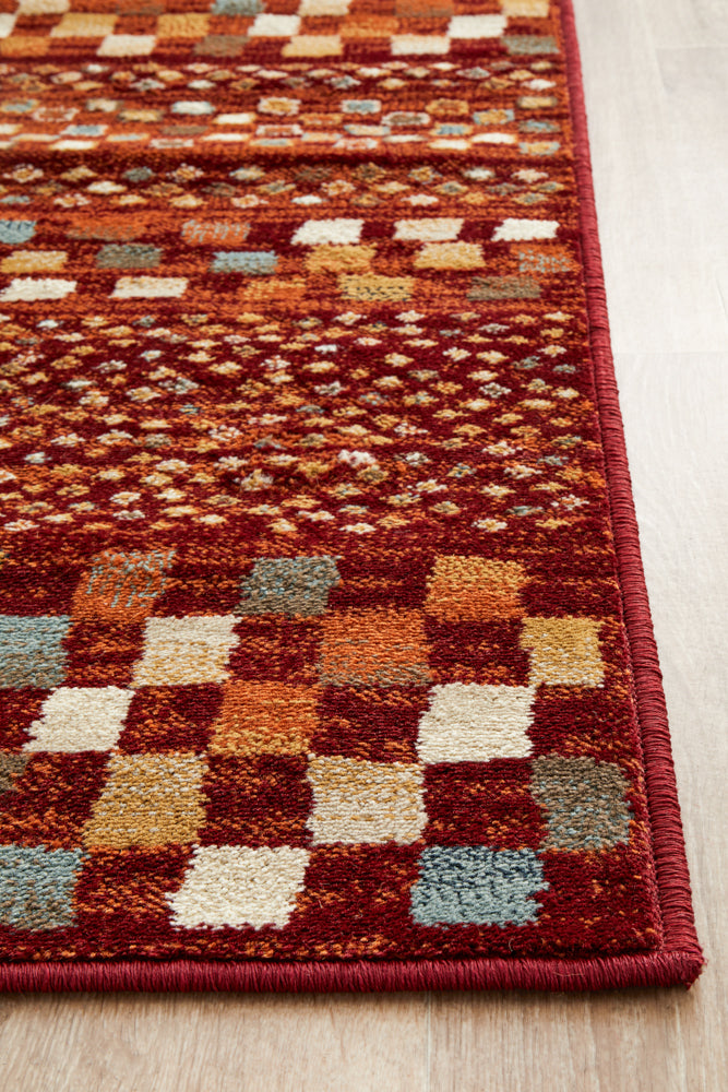 Oxford Squares Rust Runner Rug