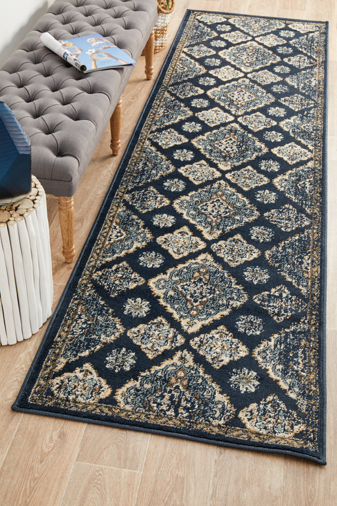 Oxford Timeline Navy Runner Rug