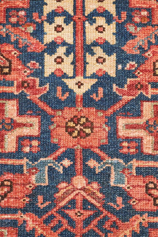 Hand Knotted Russian Rug - Red, Navy & Cream