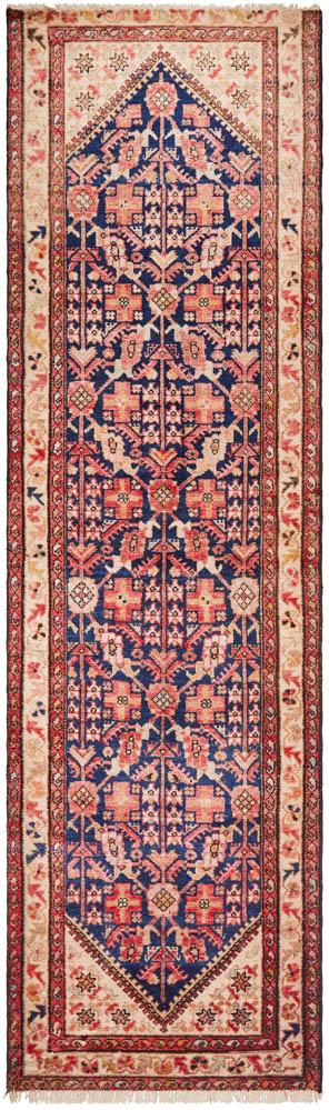 Hand Knotted Russian Rug - Red, Navy & Cream